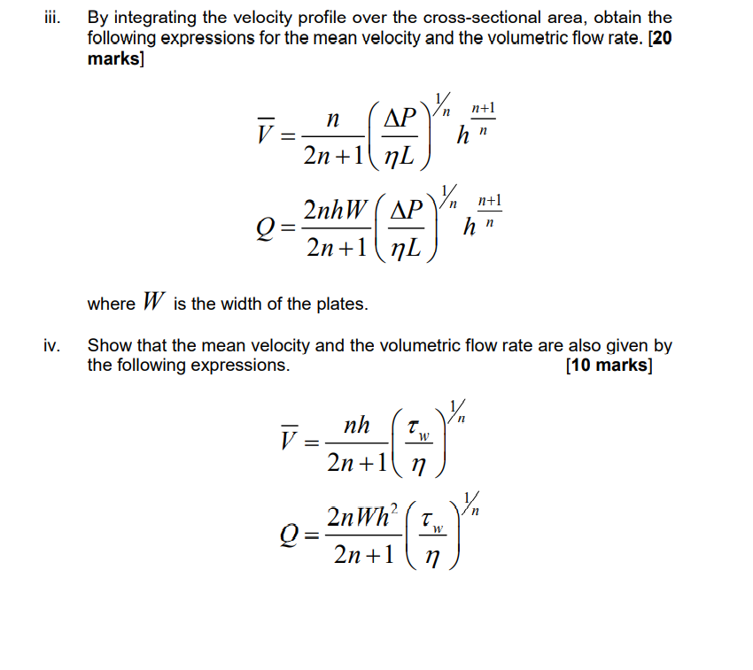 iii. By integrating the velocity profile over the | Chegg.com