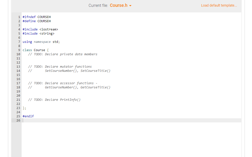 Current file: Course.h
Load default template...