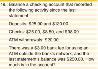 Solved 19. Balance a checking account that recorded the | Chegg.com