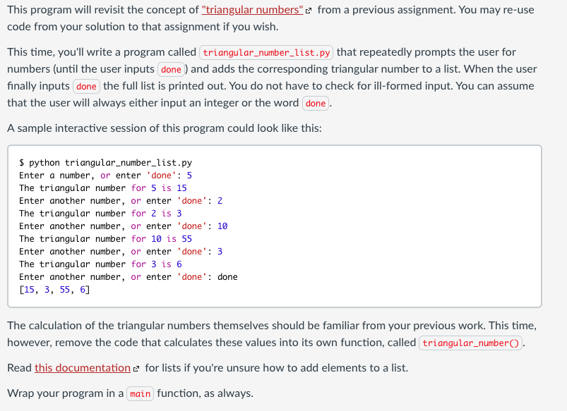 Solved This program will revisit the concept of "triangular | Chegg.com