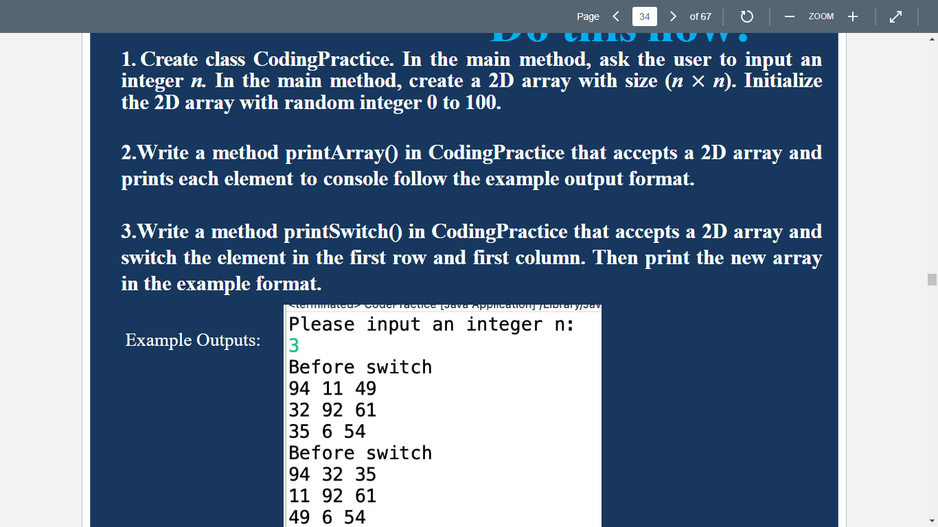 Solved 1. Create class CodingPractice. In the main method, | Chegg.com