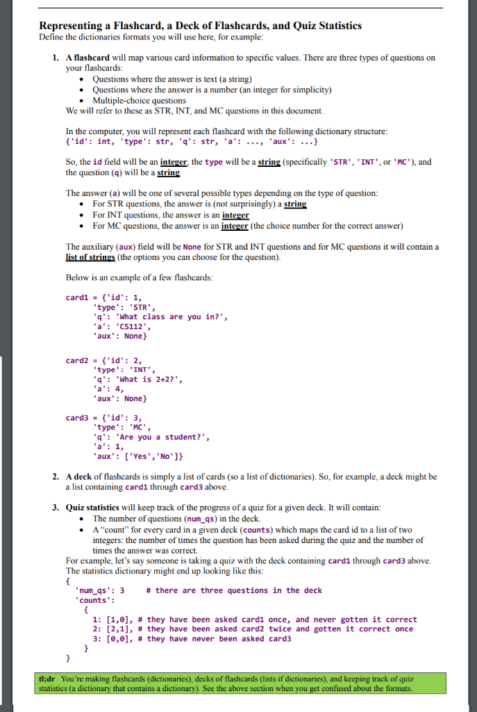 Representing Flashcard Deck Flashcards Quiz Statistic S Define