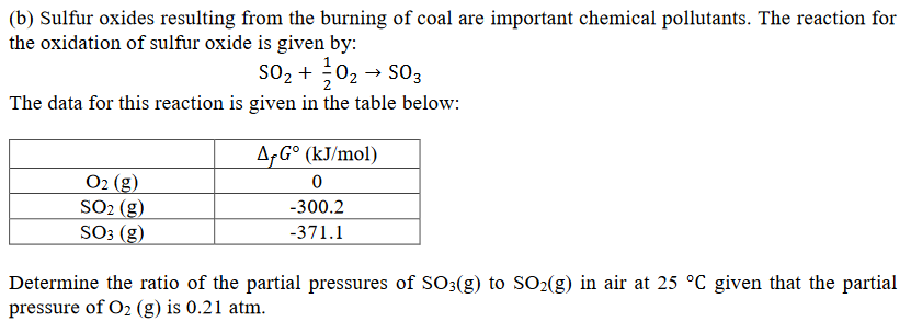 Solved (b) Sulfur oxides resulting from the burning of coal | Chegg.com
