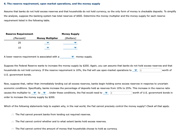 Solved 6 The Reserve Requirement Open Market Operations 7863