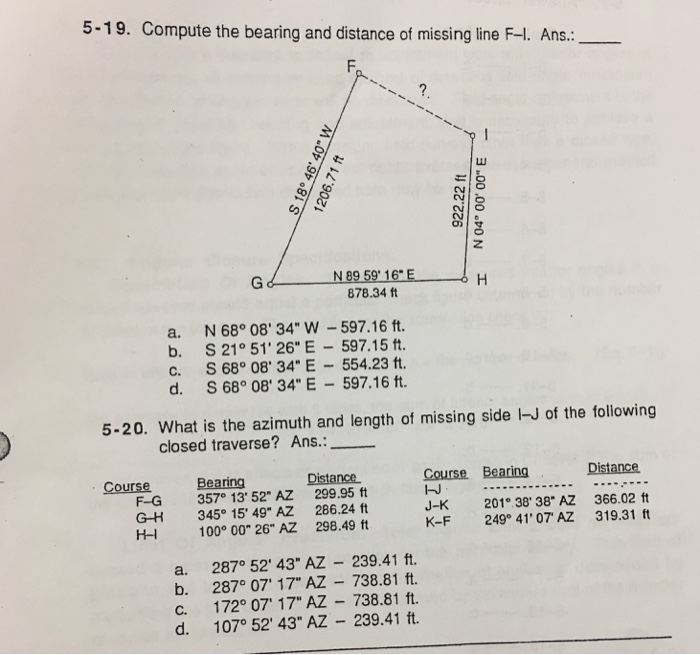 Solved 519. Compute the bearing and distance of missing