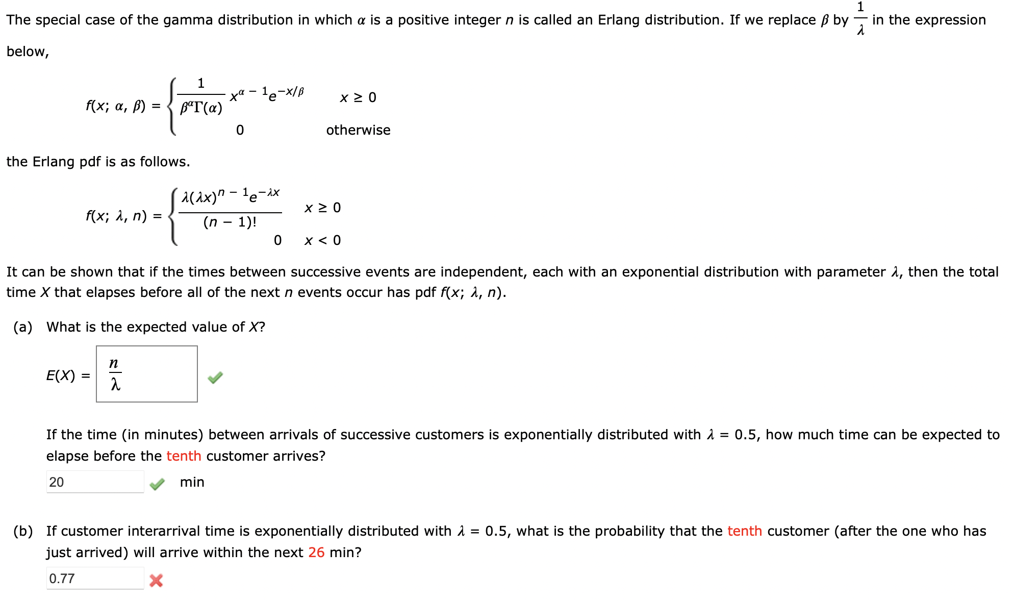 Solved The special case of the gamma distribution in which α
