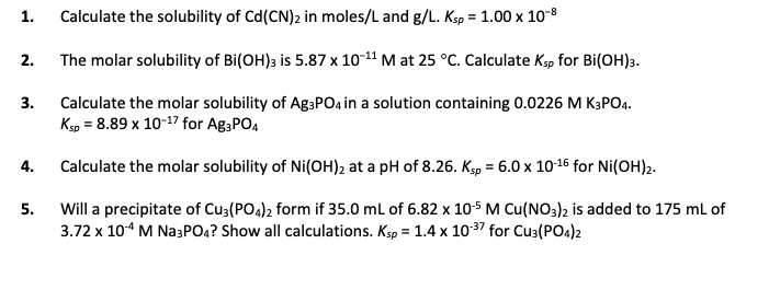 Solved 1 Calculate The Solubility Of Cd Cn 2 In Moles L Chegg Com