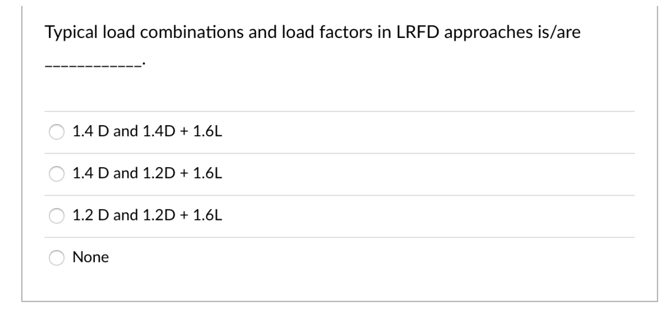 Solved Typical Load Combinations And Load Factors In LRFD | Chegg.com