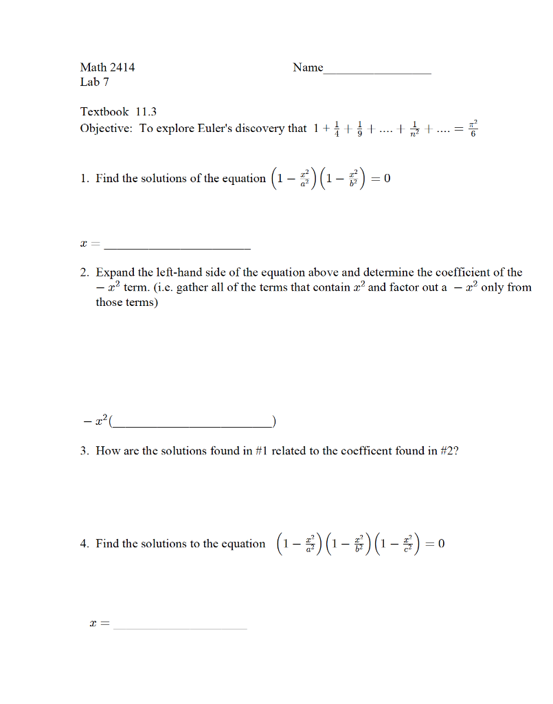 Solved Name Math 2414 Lab 7 Textbook 11.3 Objective: To | Chegg.com