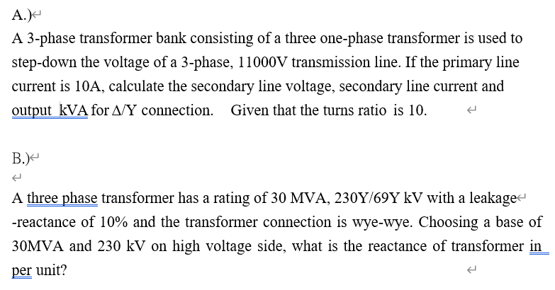 Solved A. A 3-phase Transformer Bank Consisting Of A Three | Chegg.com