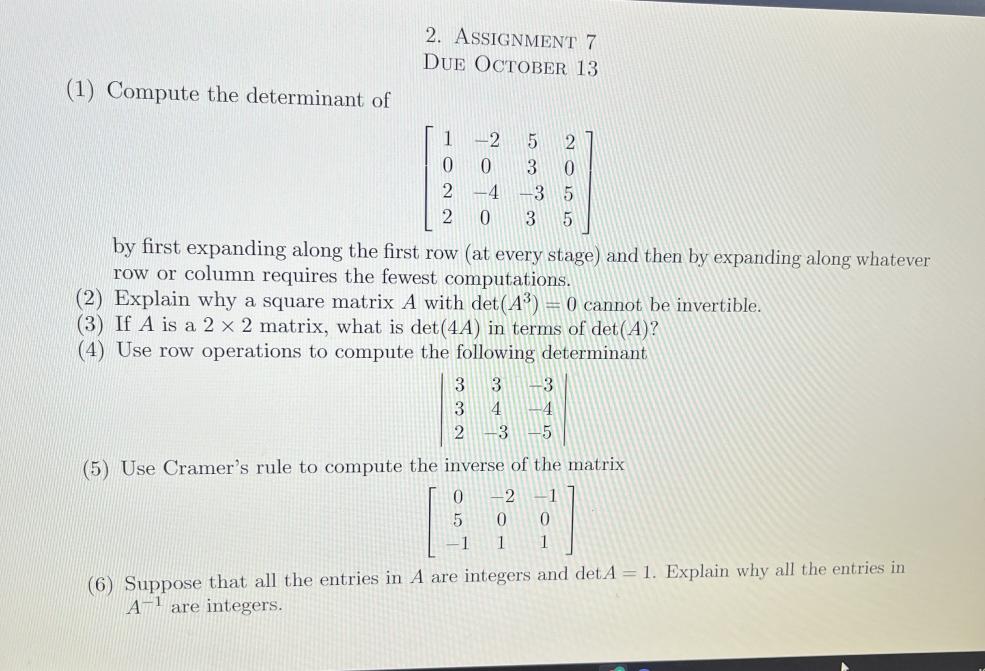 Solved 2. Assignment 7 Due October 13 (1) Compute the | Chegg.com
