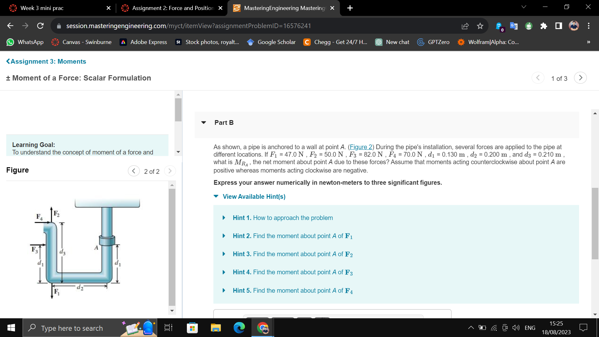 Solved As shown, a pipe is anchored to a wall at point A.