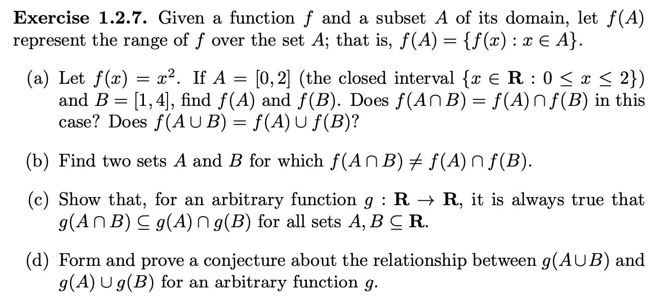 Solved Exercise 1.2.7. Given A Function F And A Subset A Of | Chegg.com