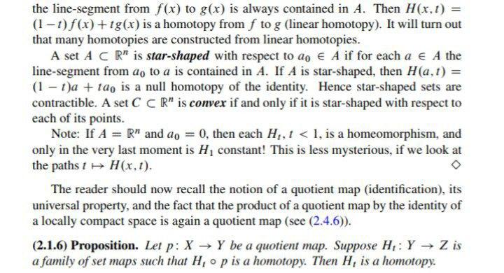 the line-segment from \( f(x) \) to \( g(x) \) is always contained in \( A \). Then \( H(x, t)= \) \( (1-t) f(x)+\operatornam