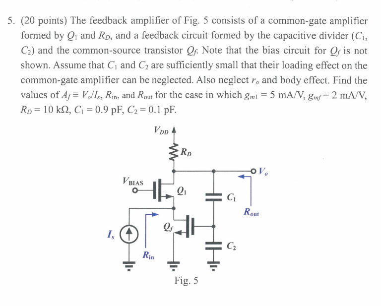 Solved (20 ﻿points) ﻿The Feedback Amplifier Of Fig. 5 | Chegg.com