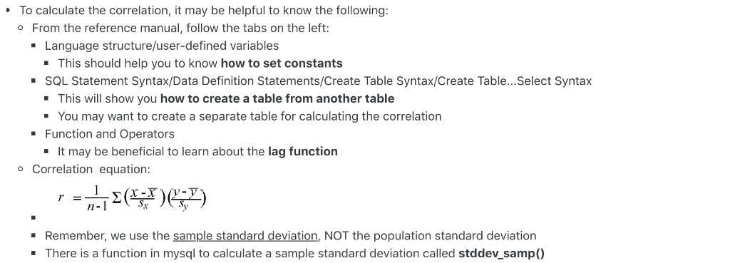 Correlation in SQL So for this assignment I am | Chegg.com
