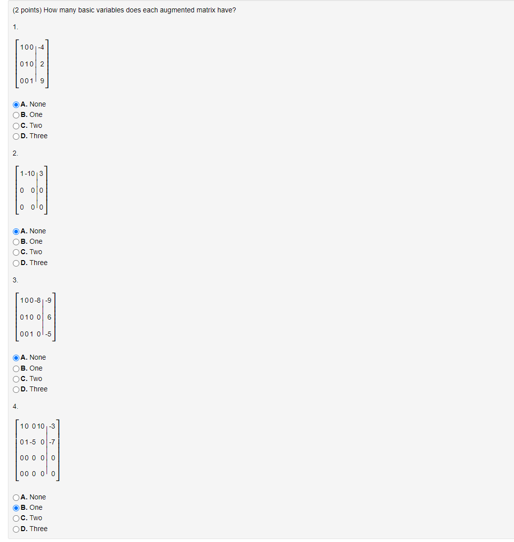 Solved (2 points) How many basic variables does each | Chegg.com