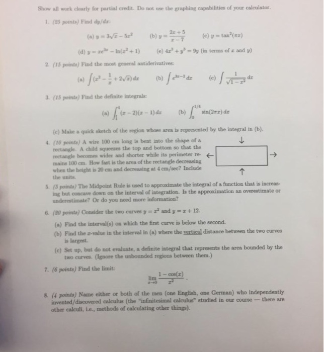 Solved Show all work clearly for partial credit. Do not use | Chegg.com