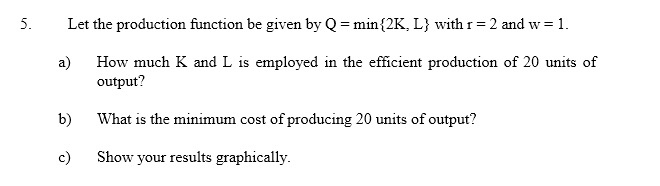 Solved 5. Let the production function be given by Q min(2K, | Chegg.com