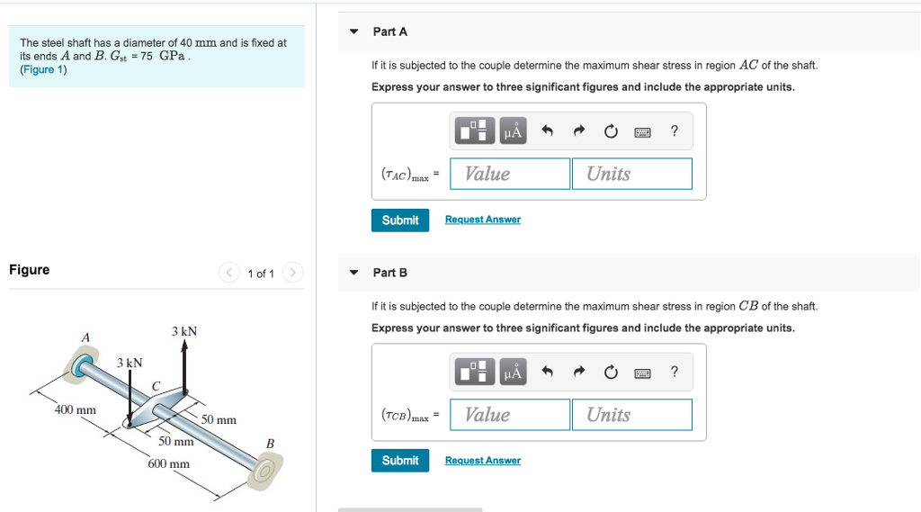 Solved Part A The steel shaft has a diameter of 40 mm and is | Chegg.com