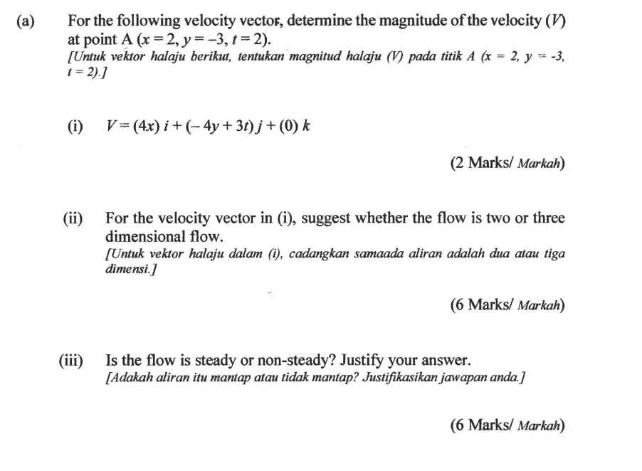 Solved For the following velocity vector, determine the | Chegg.com