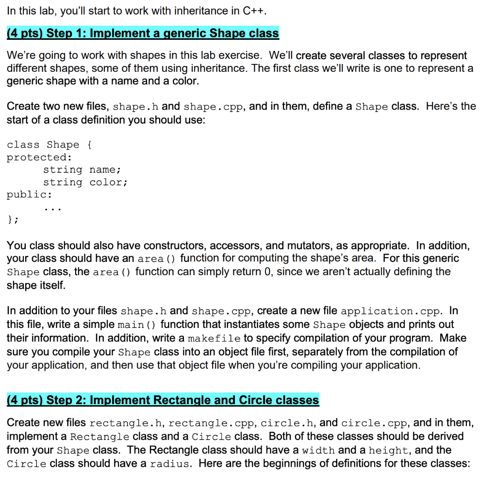 Solved In this lab, you'll start to work with inheritance in | Chegg.com