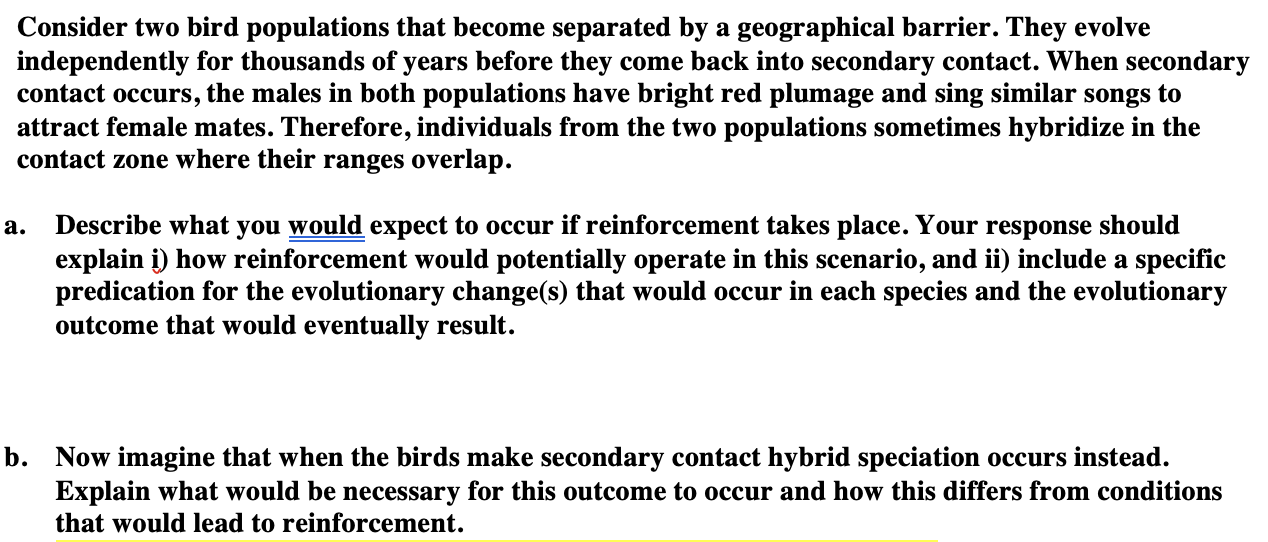 Solved Consider Two Bird Populations That Become Separated 