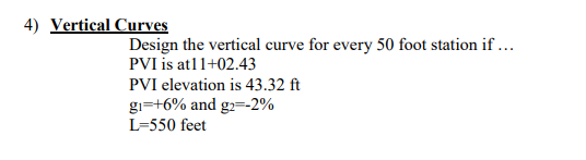 Solved 4) Vertical Curves Design the vertical curve for | Chegg.com
