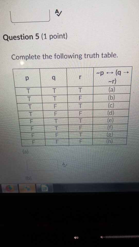 Solved Question 5 (1 point) Complete the following truth | Chegg.com