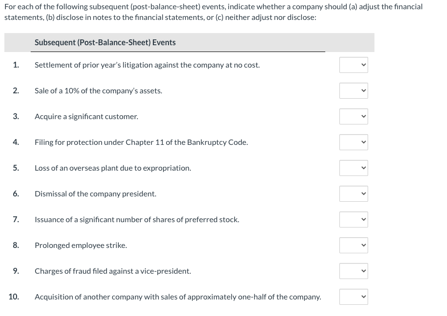 solved-for-each-of-the-following-subsequent-chegg