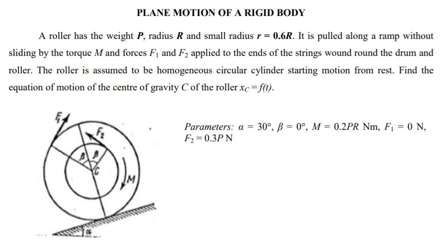 Solved PLANE MOTION OF A RIGID BODY A roller has the weight | Chegg.com