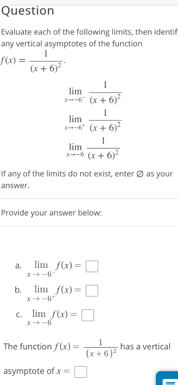 Solved Question Evaluate Each Of The Following Limits, Then | Chegg.com