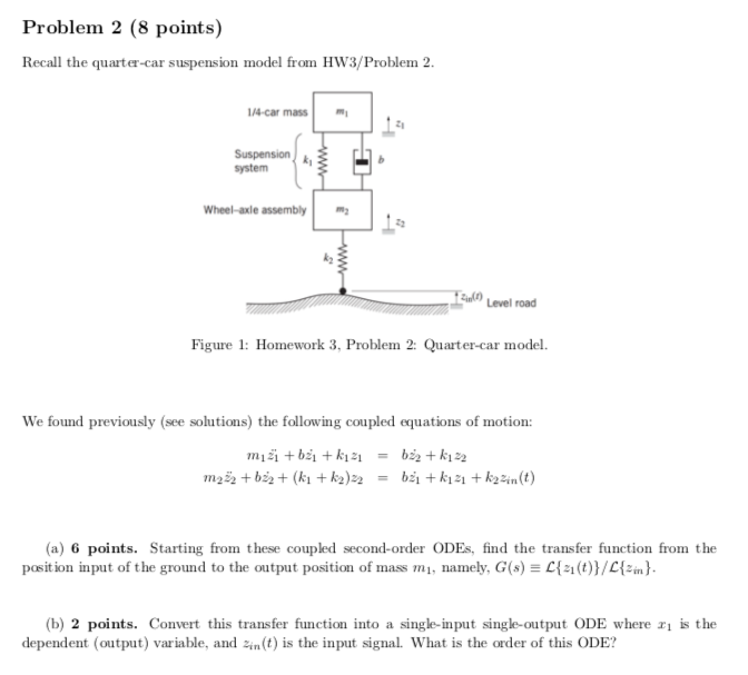 Solved Problem 2 (8 points) Recall the quartercar