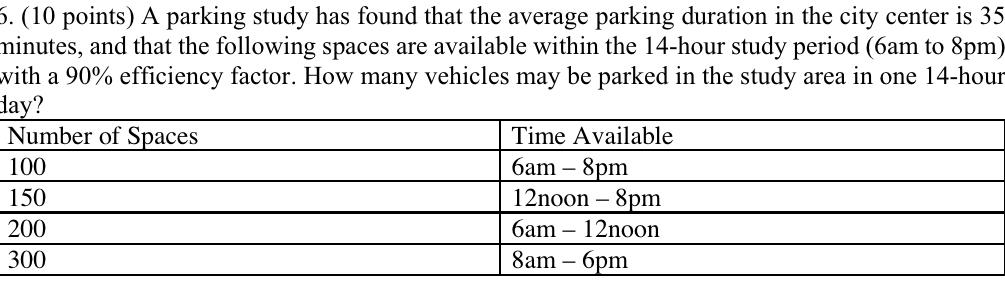 Solved 5. 10 points A parking study has found that the Chegg