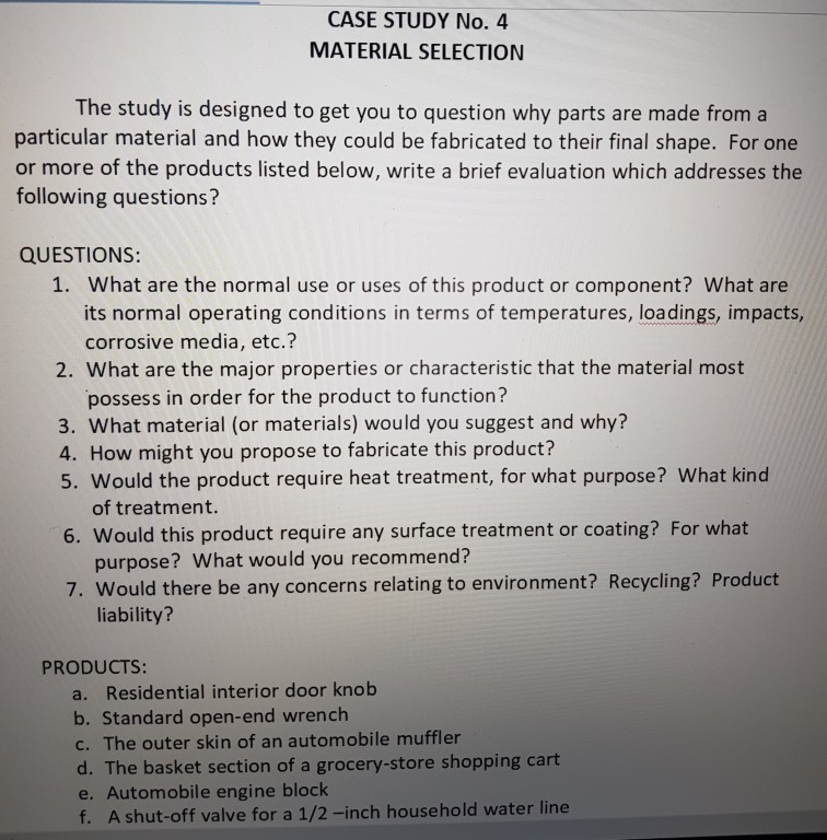 case study material selection