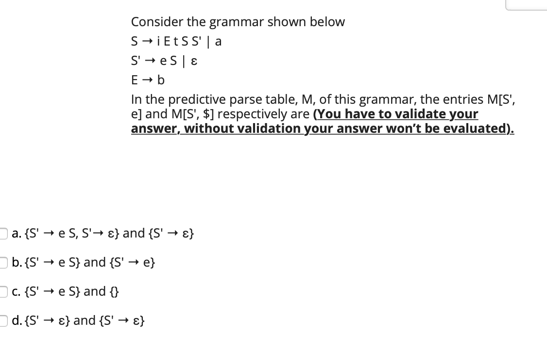 Solved Consider The Grammar Shown Below S → I E T S S' | A | Chegg.com