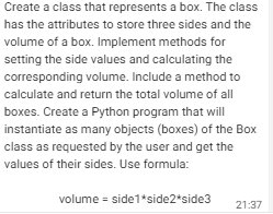 Solved Create a class that represents a box. The class has | Chegg.com