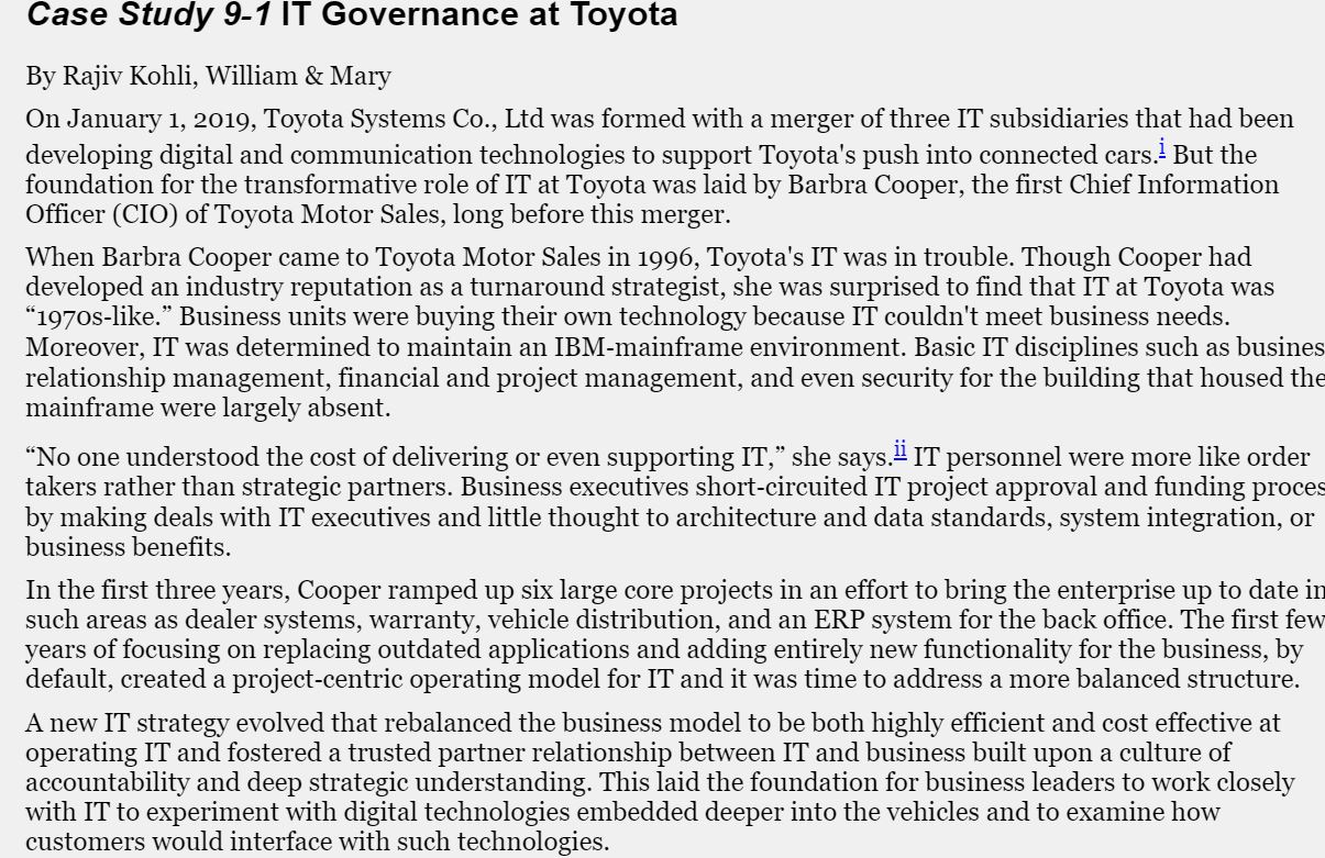 case study 9 1 it governance at toyota