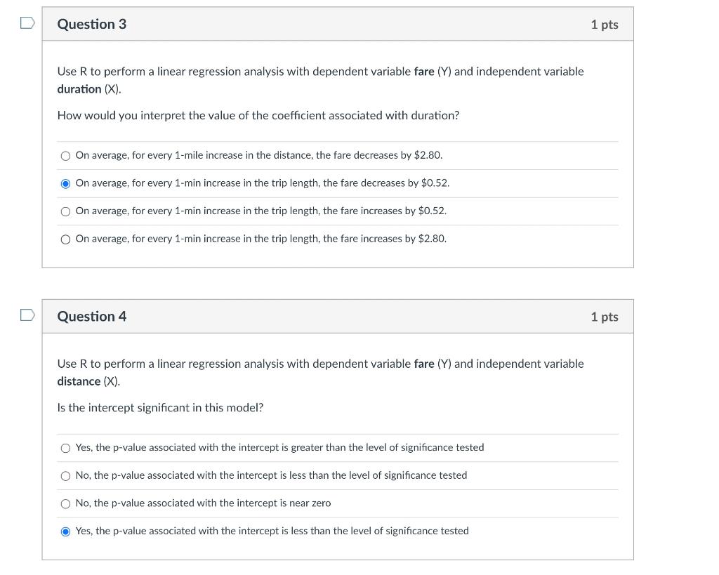 Solved Question 3 1 pts Use R to perform a linear regression | Chegg.com