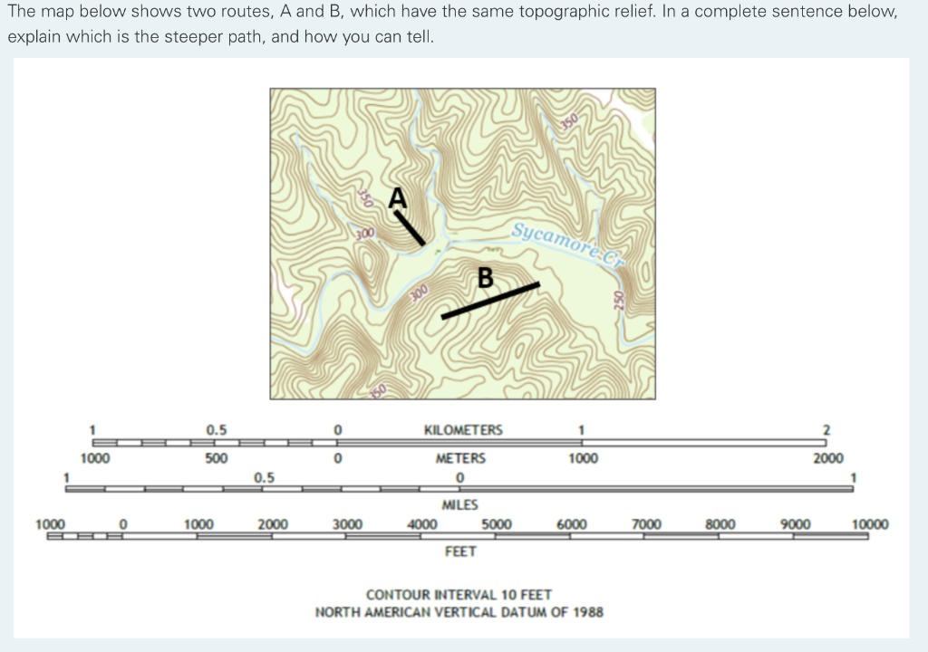 Solved The map below shows two routes, A and B, which have | Chegg.com
