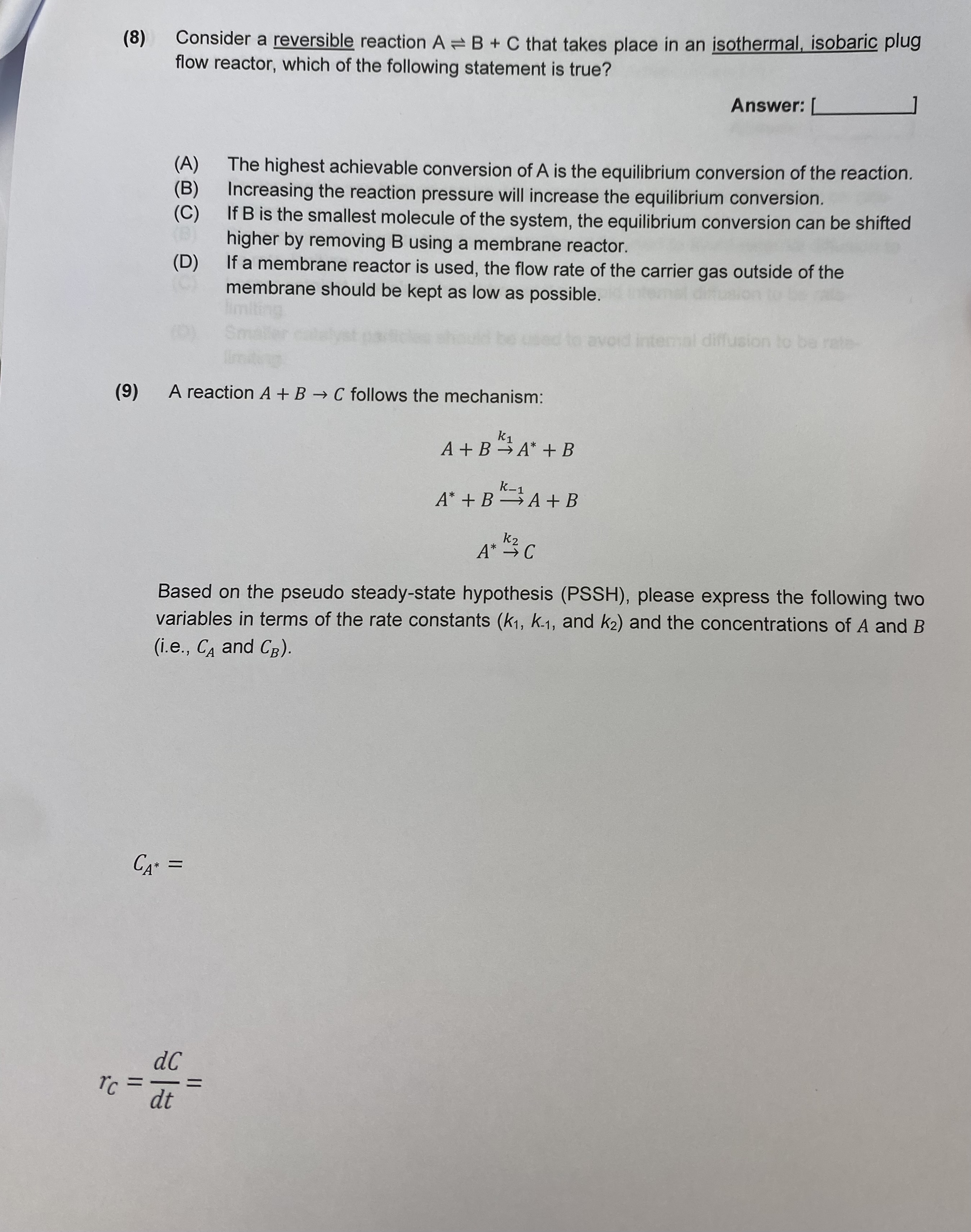 Solved (6) Consider A Liquid-phase, Elementary Reaction 2 | Chegg.com