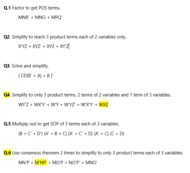 Solved Please No K Map Solutions Q 1 Factor To Get Pos T Chegg Com