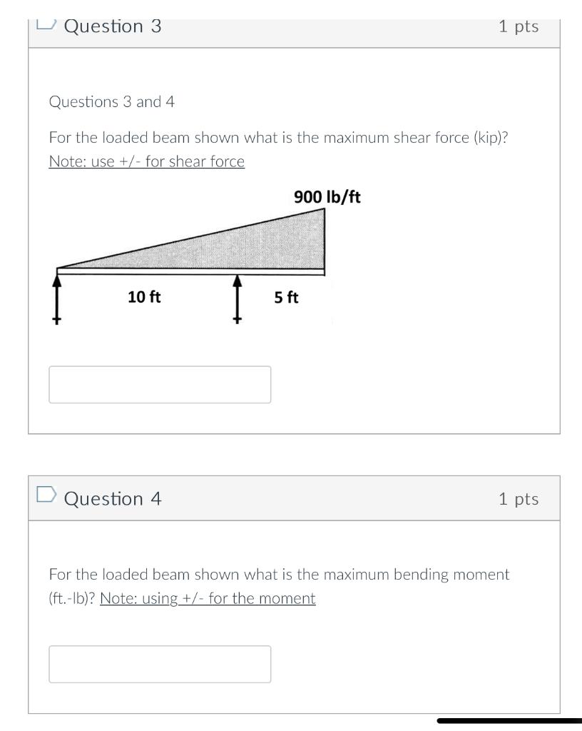 Solved Questions 3 and 4 3).For the loaded beam shown what | Chegg.com