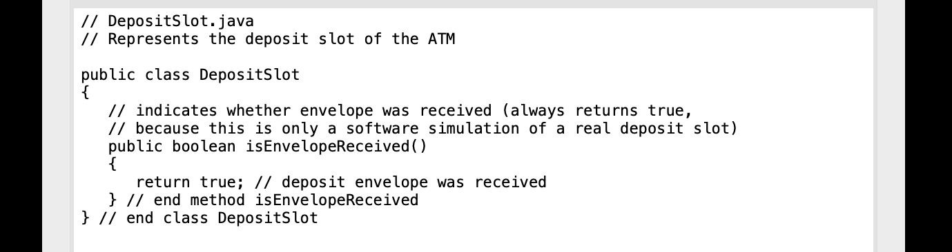 Solved // Deposit.java // Represents a deposit ATM | Chegg.com