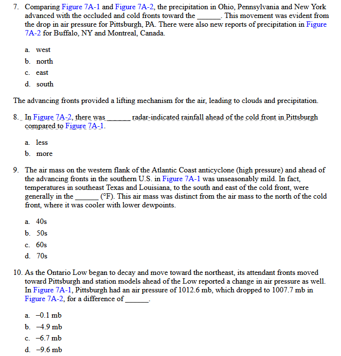 Solved 1. Cold, dry air is warm, humid air. Consequently,