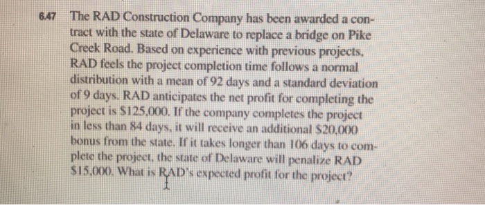 Solved The RAD Construction Company has been awarded a con- | Chegg.com