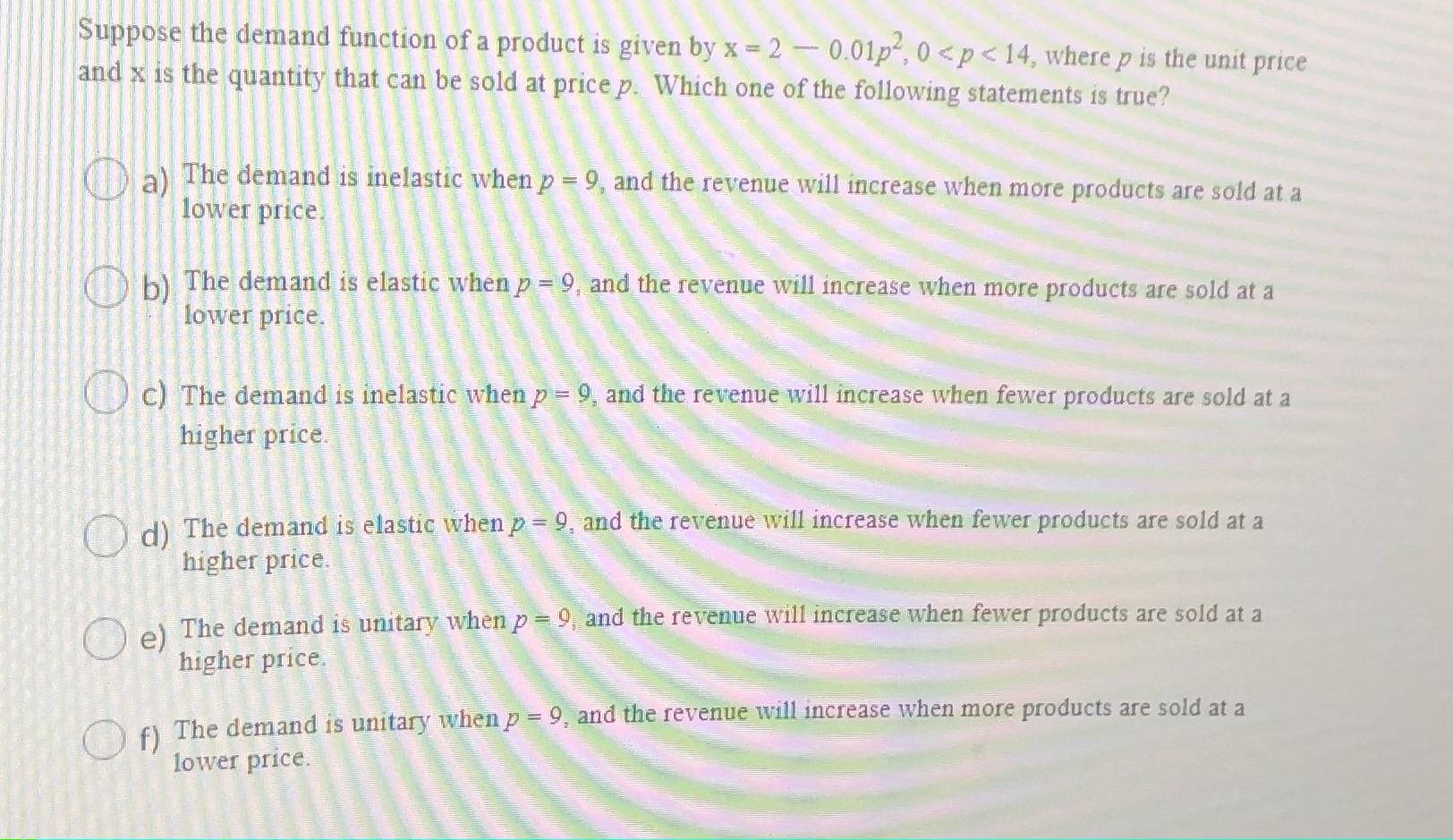 Solved Suppose the demand function of a product is given by | Chegg.com