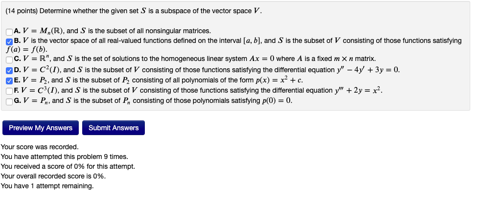 Solved Determine Whether The Given Set 𝑆 Is A Subspace Of | Chegg.com