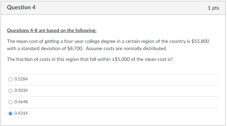 Solved Question 4 1 pts Questions 4-8 are based on the | Chegg.com