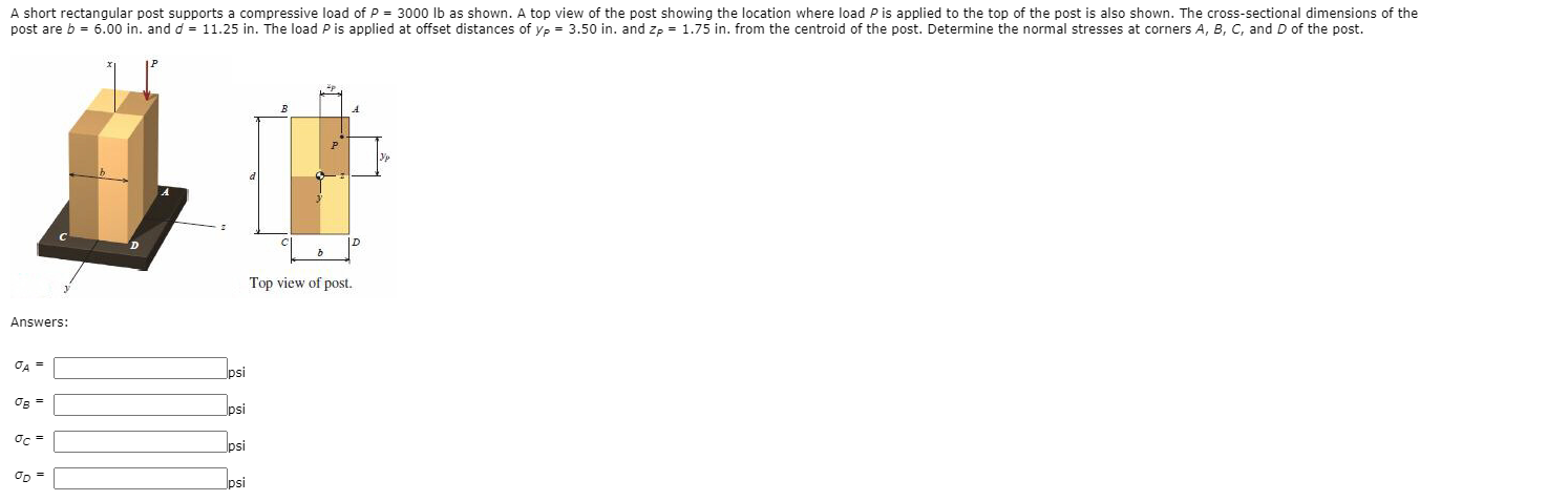 Solved A short rectangular post supports a compressive load | Chegg.com